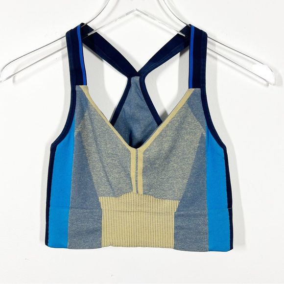LNDR Trigger Mustard Sports Bra Color Block Blue Razorback Size Medium/Large - Picture 6 of 11